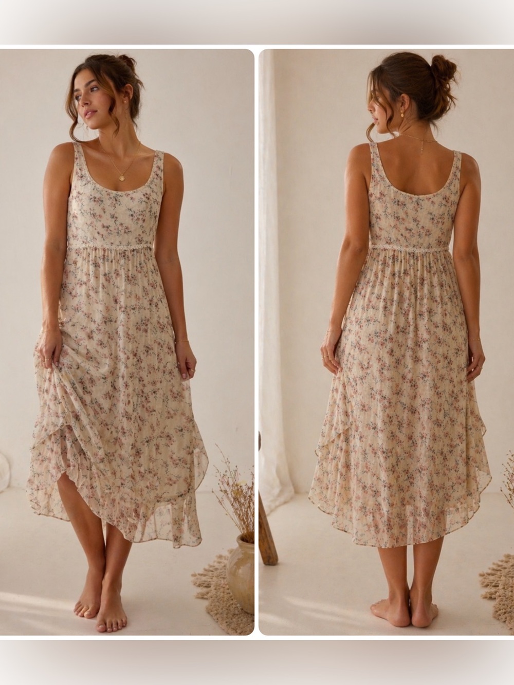 New! Reformation Floral Lace-Trim Vintage Inspired Sheer Midi Dress 🌻
